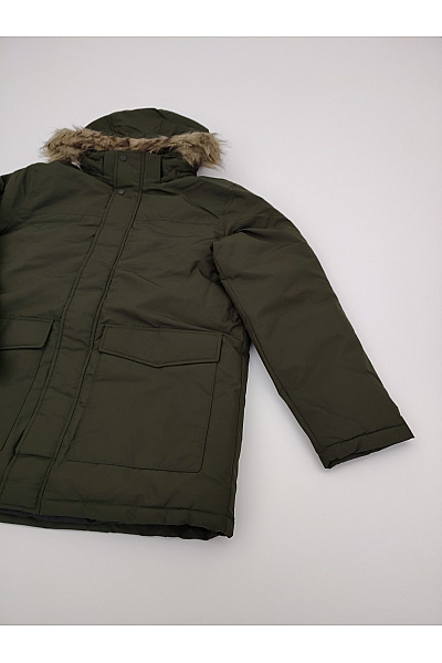 JACK & JONES Pánská khaki parka s kapucí a kožíškem zimní Vel. XL | JACK & JONES | obrázek 3