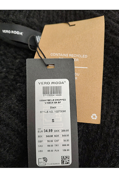 VERO MODA Černý crop pulovr s výstřihem do V a balonovými rukávy Vel. S | VERO MODA | obrázek 8