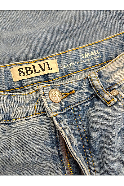 Sublevel Dámské modré široké bavlněné džíny s vysokým pasem Vel. SMALL | Sublevel | obrázek 5