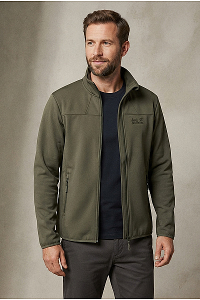 Jack Wolfskin Pánská Khaki Softshellová Outdoorová Bunda Se Zipem Vel. M