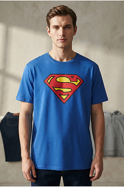 Superman Modré Bavlněné Pánské Tričko S Krátkým Rukávem A Potiskem Vel. XXL