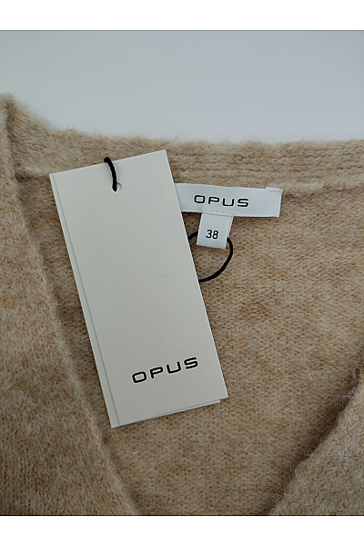 OPUS Béžový pletený pulovr s krátkým rukávem a výstřihem do V Velikost EU 38 | OPUS | obrázek 3