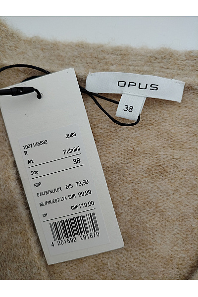 OPUS Béžový pletený pulovr s krátkým rukávem a výstřihem do V Velikost EU 38 | OPUS | obrázek 7