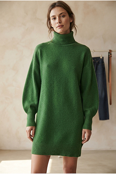 Josefine Dámský Kašmírový Rolák Zelený Oversized Vel. XL