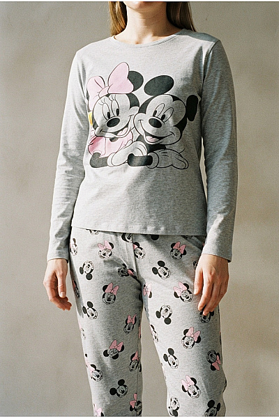 DISNEY Šedé Bavlněné Pyžamo S Potiskem Minnie A Mickey Velikost 14/XL