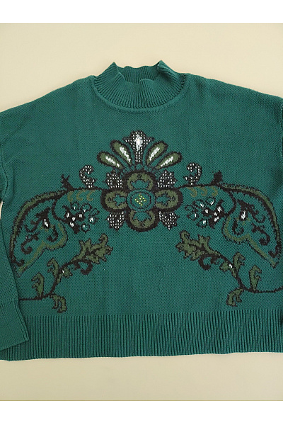 DESIGUAL Zelený pletený pulovr se stojáčkem a vzorem Velikost IT XL | DESIGUAL | obrázek 4