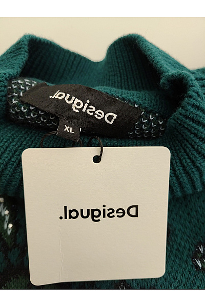DESIGUAL Zelený pletený pulovr se stojáčkem a vzorem Velikost IT XL | DESIGUAL | obrázek 7