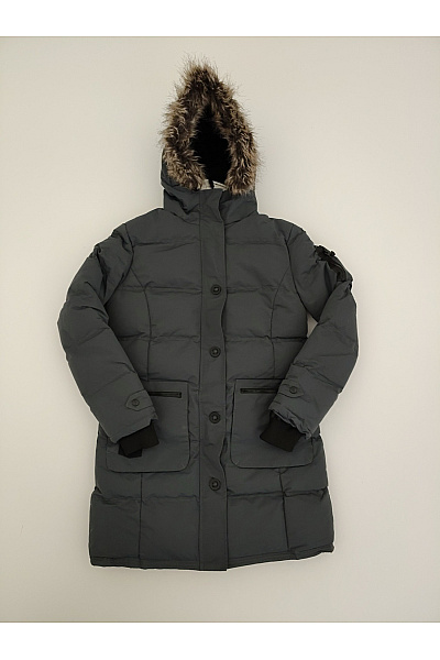 Canadian-peak Šedá Zimní Prošívaná Parka S Kapucí A Kožíškem Velikost 3-L