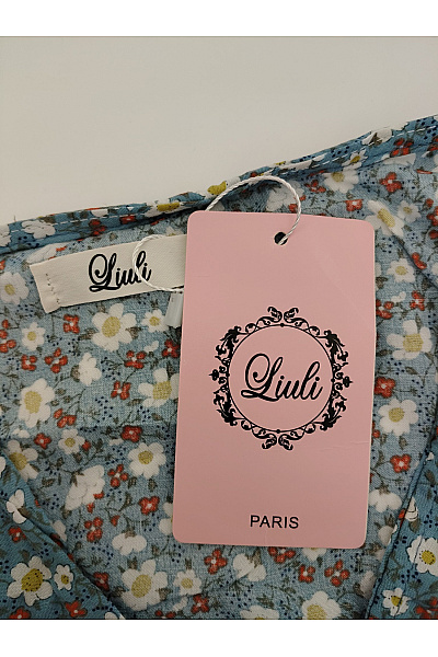 LIU JO Modré bavlněné květované mini šaty s krátkým rukávem Velikost L/XL | LIU JO | obrázek 6