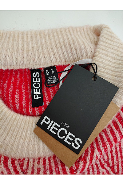 PIECES Červený pruhovaný pletený pulovr s balonovými rukávy Velikost EU XL | PIECES | obrázek 8