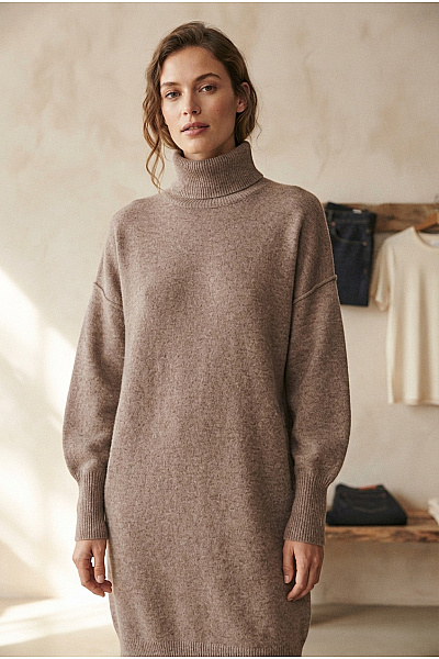 Josefine Dámský Kašmírový Rolák Oversized Delší Hnědý Vel. XL