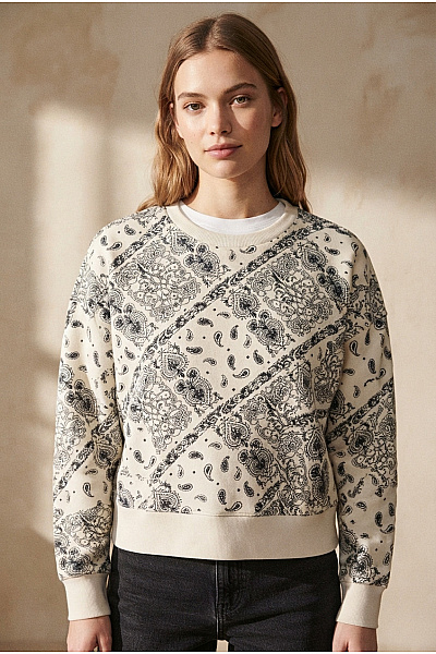 TOM TAILOR Béžová Bavlněná Mikina S Paisley Vzorem Crewneck Vel. XS