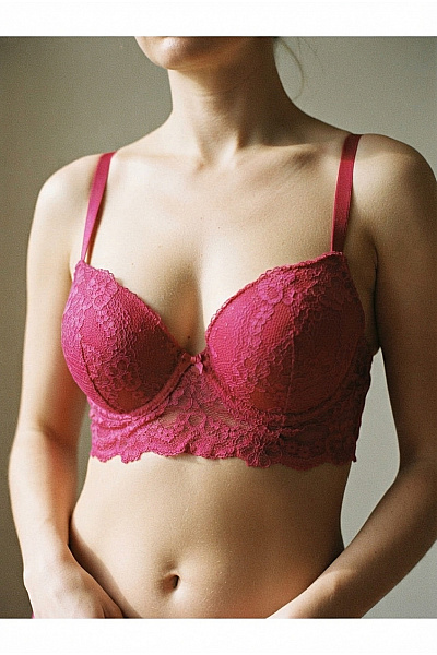 Lasca Růžová Krajková Push Up Podprsenka S Kosticemi Vel. EU 80A