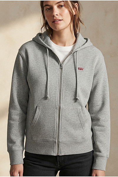 LEVIS Šedá Bavlněná Mikina S Kapucí Na Zip