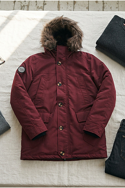 SUPERDRY Červená Pánská Zimní Parka S Kapucí A Kožíškem Velikost EU 2XL