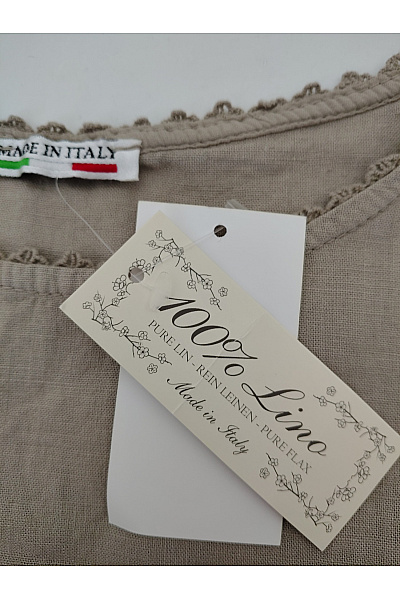 MADE IN ITALY Béžové lněné šaty s krajkou a kapsami Vel. L/XL | MADE IN ITALY | obrázek 4
