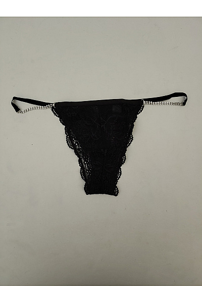 Lasca Černé Krajkové Tanga S Kamínky Luxusní Spodní Prádlo Vel. EU 40/42