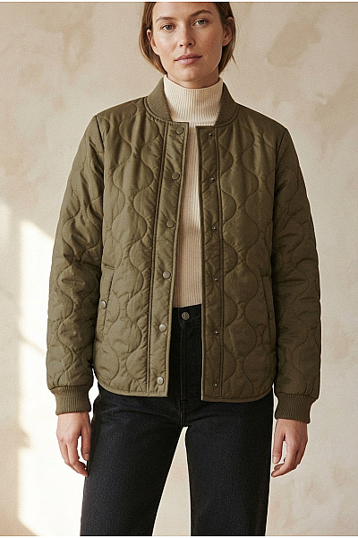 YAYA Dámská Khaki Prošívaná Přechodová Bunda Bomber Vel. EU 34