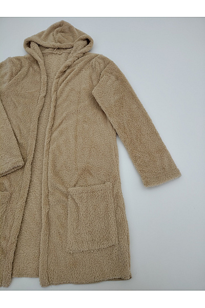 Béžový huňatý kardigan s kapucí Vel. XL | Unimoda | obrázek 3