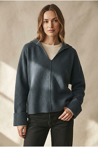 TOM TAILOR Modrý Pletený Oversized Pulovr S Kapucí Vel. S