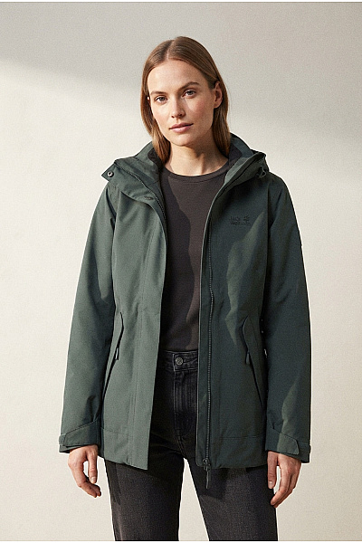 Jack Wolfskin Dámská Khaki Zimní Outdoorová Bunda S Kapucí Vel. EU S