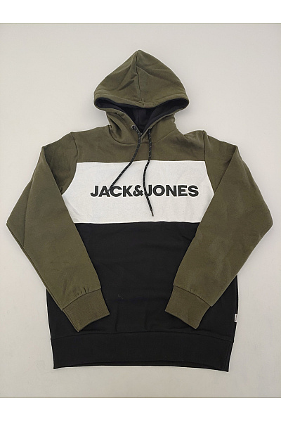 JACK & JONES Pánská khaki mikina s kapucí přes hlavu potiskem Vel. EU L | JACK & JONES | obrázek 2