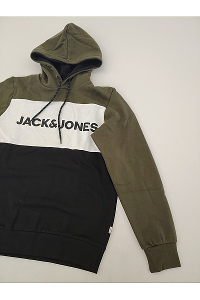 JACK & JONES Pánská khaki mikina s kapucí přes hlavu potiskem Vel. EU L | JACK & JONES | obrázek 3