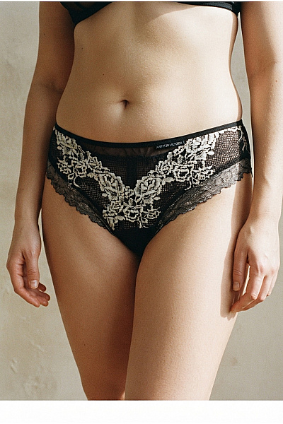 JUST FOR VICTORIA Černobílé Krajkové Kalhotky Luxusní Velikost EU XXL