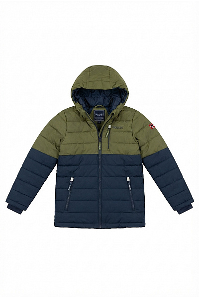 TROLLKIDS Chlapecká Khaki Modrá Outdoorová Bunda Prošívaná Velikost EU 176
