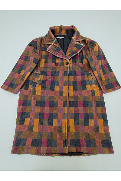 Barevný vlněný kostkovaný dvouřadý kabát vintage | Unimoda | obrázek 2