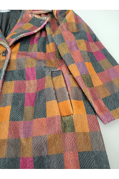 Barevný vlněný kostkovaný dvouřadý kabát vintage | Unimoda | obrázek 4