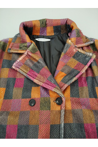 Barevný vlněný kostkovaný dvouřadý kabát vintage | Unimoda | obrázek 5