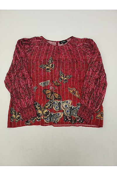 DESIGUAL Červená halenka s dlouhým rukávem a potiskem motýlů Vel. XL | DESIGUAL | obrázek 2