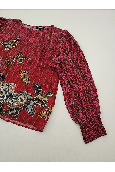 DESIGUAL Červená halenka s dlouhým rukávem a potiskem motýlů Vel. XL | DESIGUAL | obrázek 4