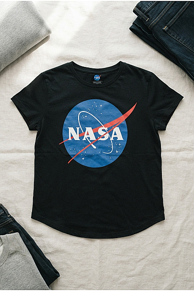 NASA Černé Bavlněné Dámské Tričko S Krátkým Rukávem A Potiskem Vel. UK 8/S