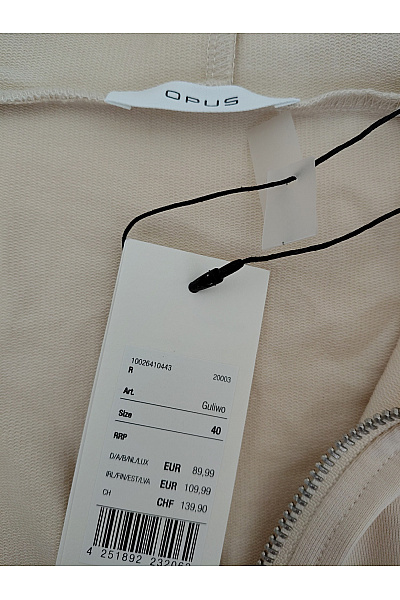 OPUS Béžová bavlněná mikina na zip s kapucí oversized Velikost EU 40 | OPUS | obrázek 5
