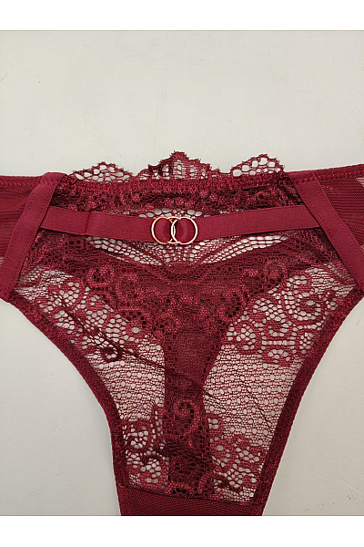Lasca Luxusní krajková tanga vínová Vel. EU 36/38 | Lasca | obrázek 3
