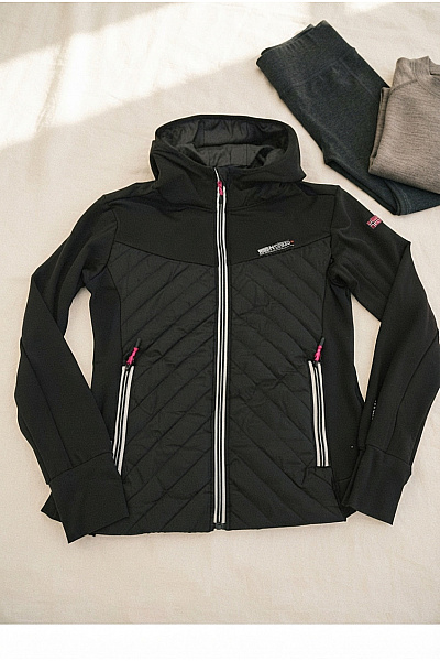 Geographical Norway Černá Prošívaná Sportovní Bunda S Kapucí Na Zip Vel. EU 3/L