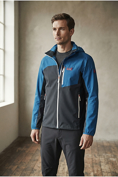 Jack Wolfskin Pánská Modrá Sportovní Outdoorová Bunda S Kapucí A Zipem