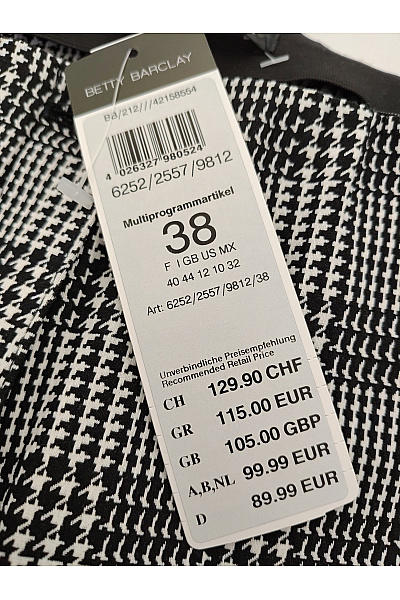 BETTY BARCLAY Černobílé kostkované bavlněné kalhoty rovné Vel. DE 38 | BETTY BARCLAY | obrázek 6