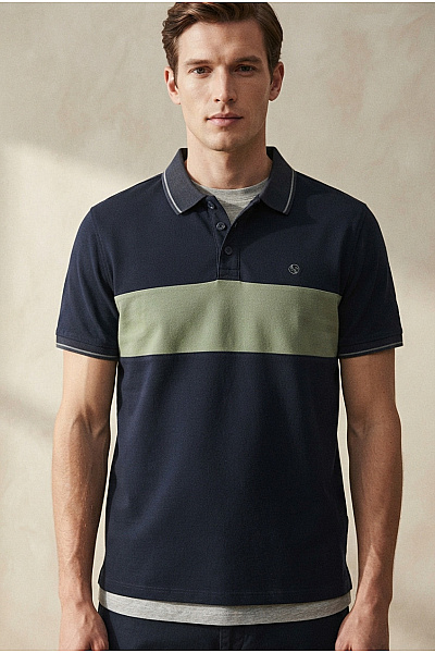 Cars Jeans Pánské Bavlněné Polo Tričko S Krátkým Rukávem A Khaki Pruhem Vel. M