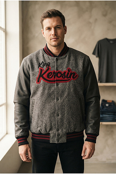King Kerosin Šedá Vlněná Baseballová Bomber Bunda Vel. XXL