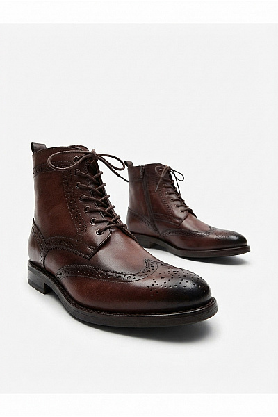 Ortiz & Reed Hnědé Kožené Kotníkové Boty Brogue šněrovací Na Zip Elegantní Podzimní Velikost EU 43