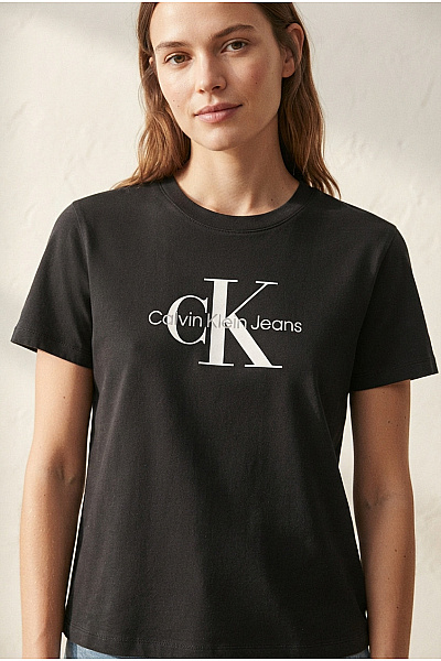 Calvin Klein Dámské černé Bavlněné Tričko S Krátkým Rukávem A Nápisem Vel. M