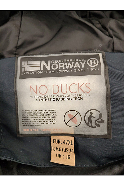 Geographical Norway Modrá dlouhá prošívaná zimní bunda s kapucí Vel. EU 4/XL | Geographical Norway | obrázek 4