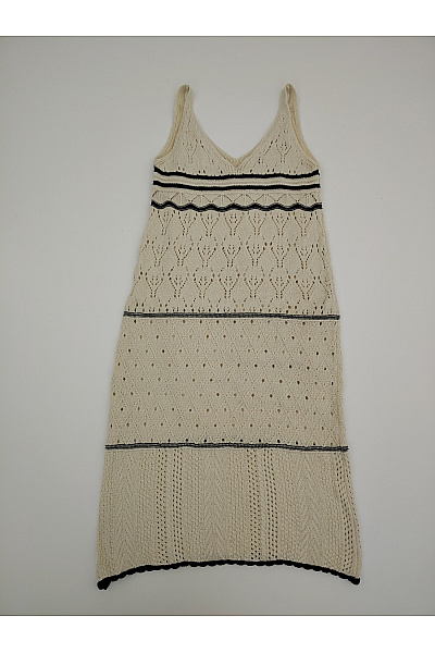 Béžové pletené bavlněné midi šaty na ramínka boho Vel. S | Unimoda | obrázek 2