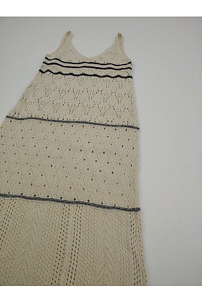 Béžové pletené bavlněné midi šaty na ramínka boho Vel. S | Unimoda | obrázek 3