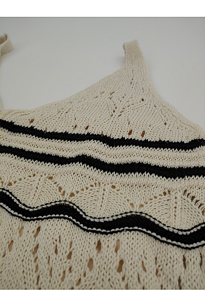 Béžové pletené bavlněné midi šaty na ramínka boho Vel. S | Unimoda | obrázek 5