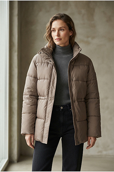 OPUS Dámská Hnědá Prošívaná Zimní Bunda Puffer Oversize