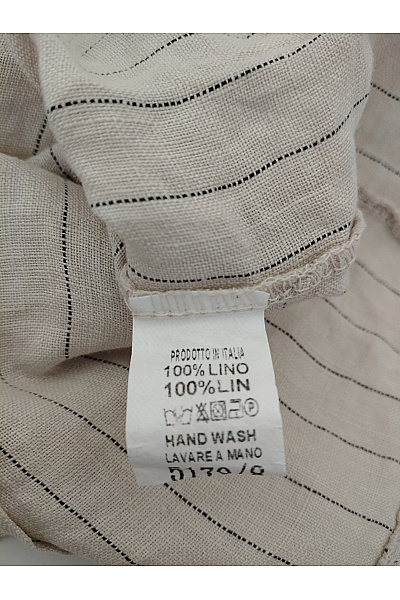 Béžová lněná vesta s proužkem elegantní krátká Velikost L | Unimoda | obrázek 6